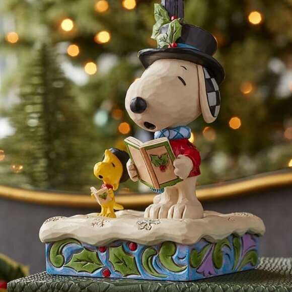 Peanuts by Jim Shore Snoopy and Woodstock Caroling by Lamp Post Lit Figurine NEW - Picture 6 of 8